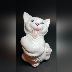 Vintage Redware Pottery Laughing Cat, Made In Italy,  6"